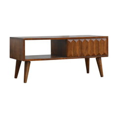 Solid Wood Chestnut Prism Sliding Media Unit, with Storage Space, Brown