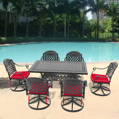 7-Piece All-Weather Cast Aluminum Dining Set, Include 6 Swivel Chairs and Rectangular Table With Black Frame(same sku:W1710S00458)