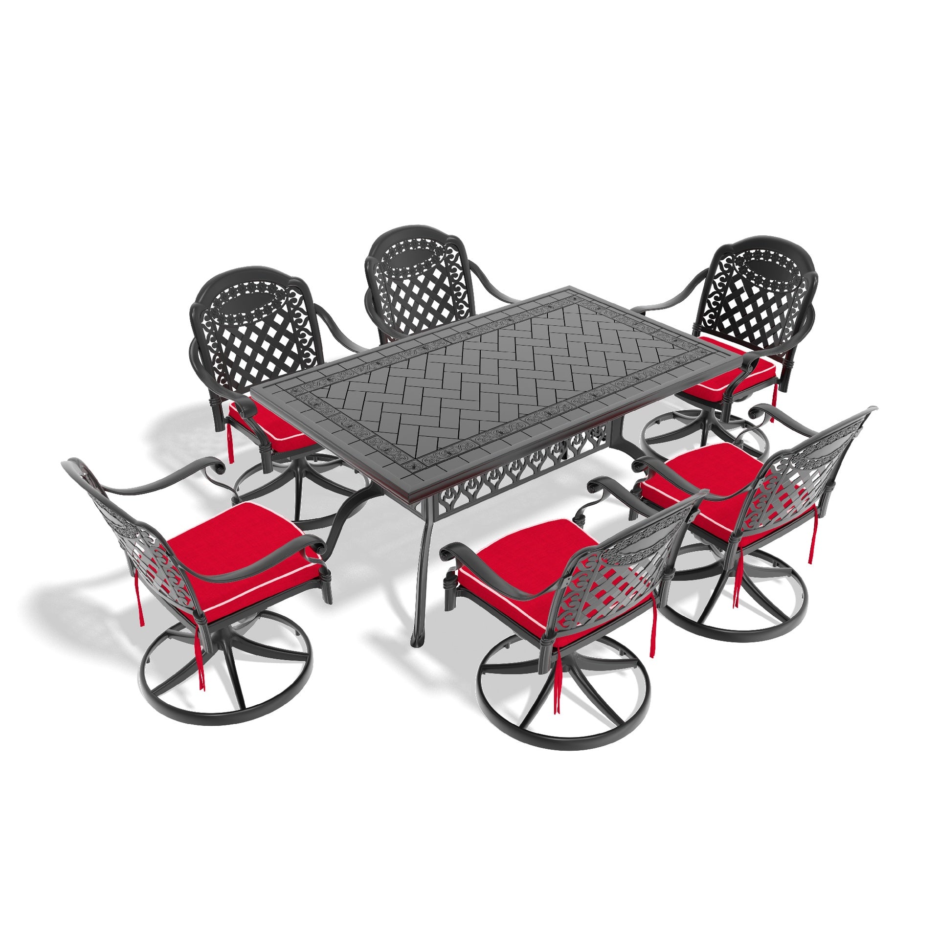 7-Piece All-Weather Cast Aluminum Dining Set, Include 6 Swivel Chairs and Rectangular Table With Black Frame(same sku:W1710S00458)