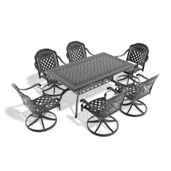 7-Piece All-Weather Cast Aluminum Dining Set, Include 6 Swivel Chairs and Rectangular Table With Black Frame(same sku:W1710S00458)