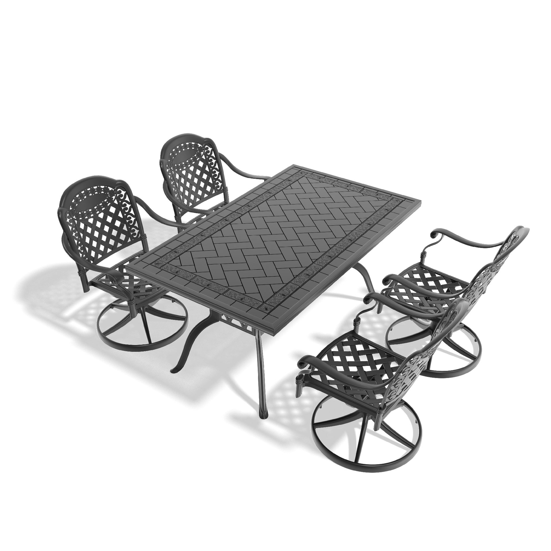 5-Piece All-Weather Cast Aluminum Dining Set, Include 4 Swivel Chairs and Rectangular Table With Black Frame(same sku:W1710S00456)