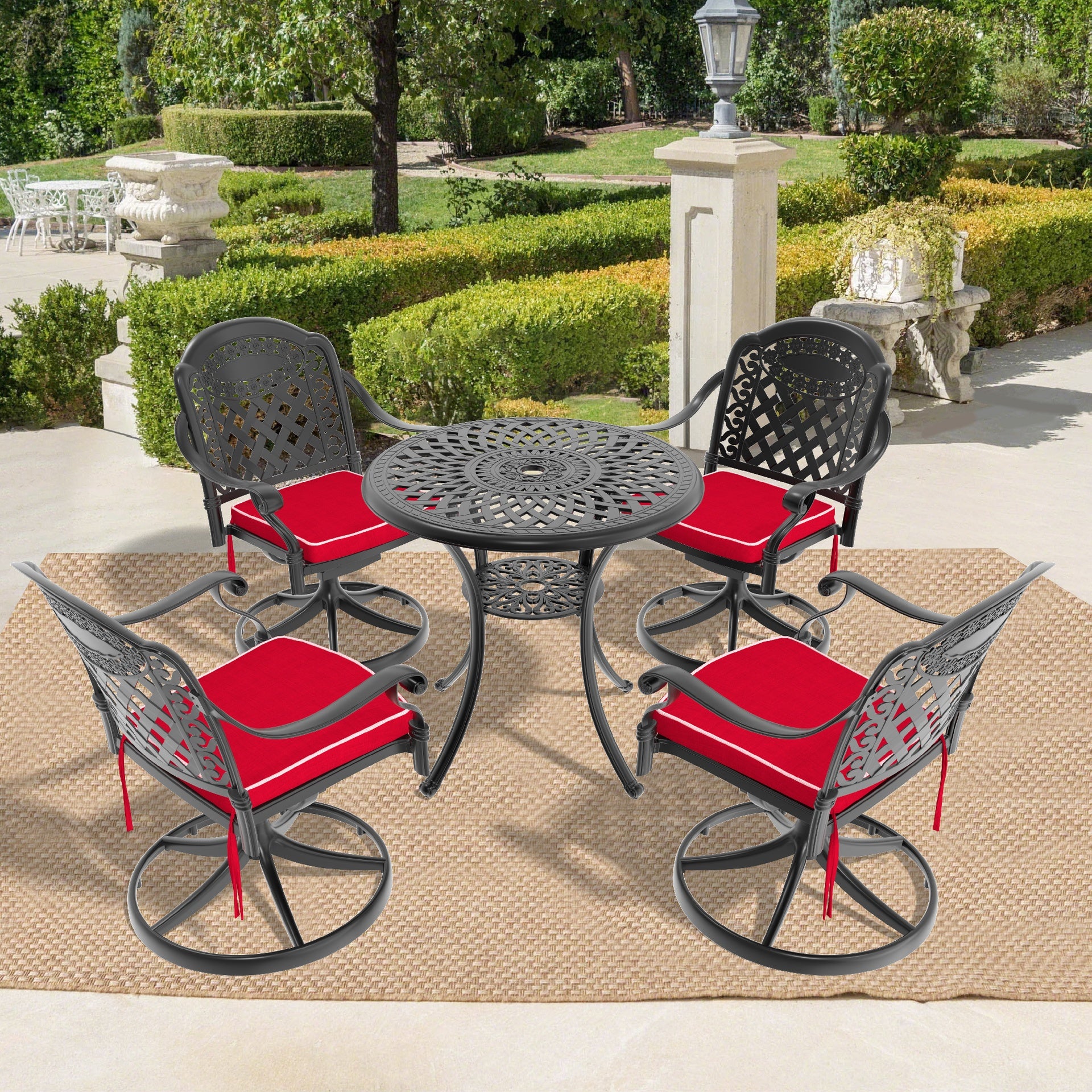 5-Piece All-Weather Cast Aluminum Dining Set, Include 4 Swivel Chairs and 30.71" Round Table With Black Frame (same sku: W1710S00432 )