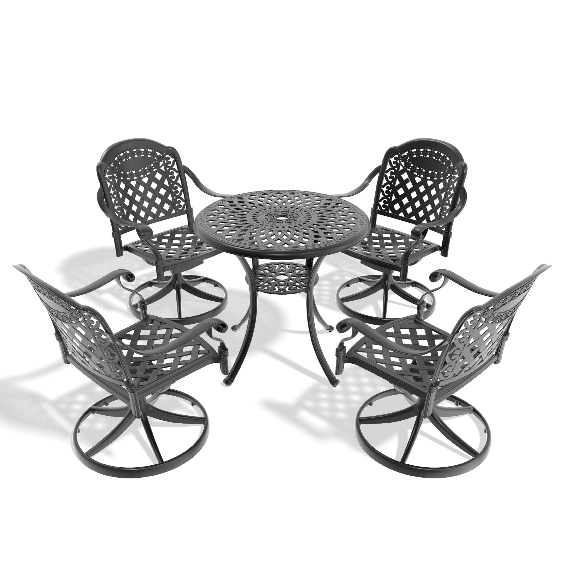 5-Piece All-Weather Cast Aluminum Dining Set, Include 4 Swivel Chairs and 30.71" Round Table With Black Frame (same sku: W1710S00432 )