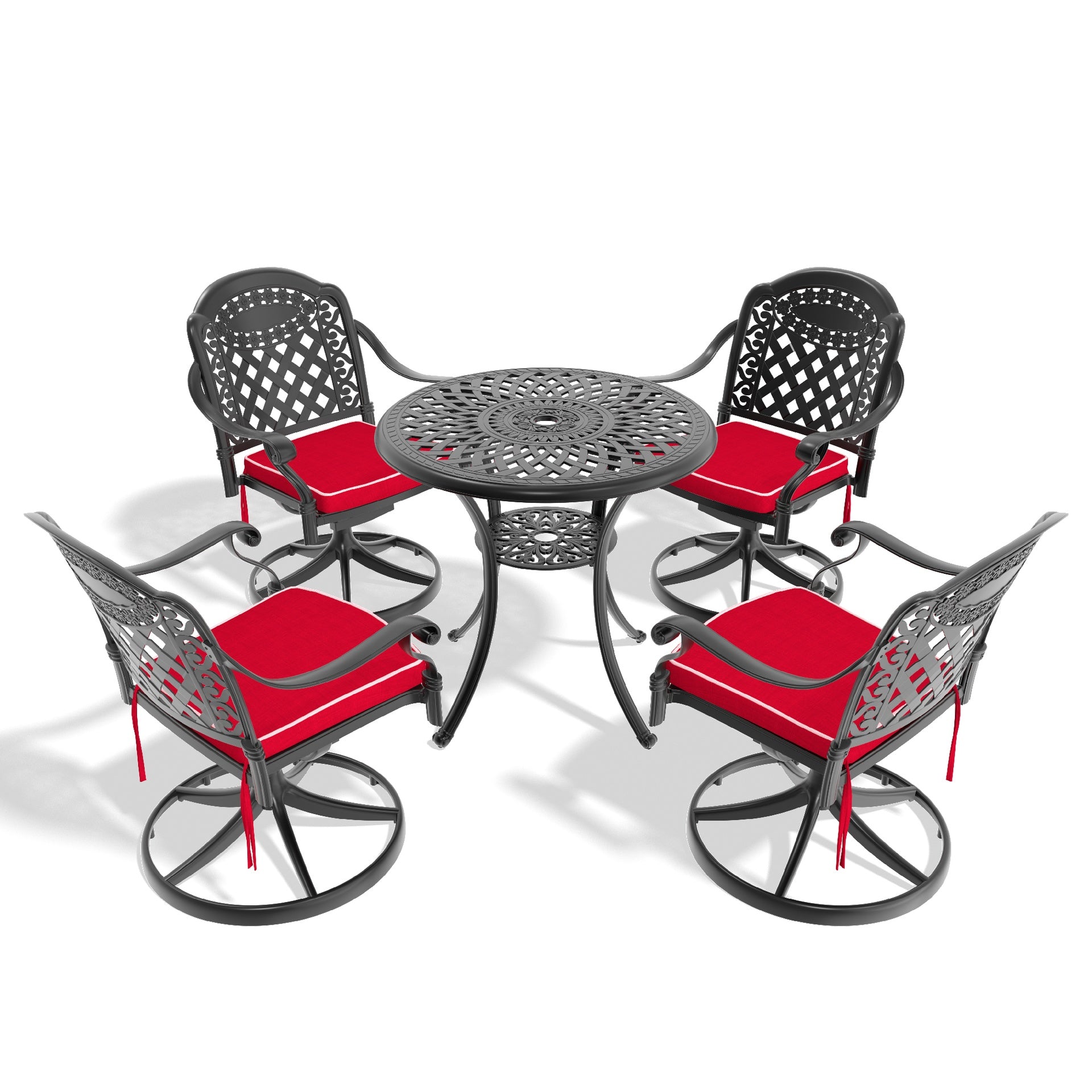 5-Piece All-Weather Cast Aluminum Dining Set, Include 4 Swivel Chairs and 30.71" Round Table With Black Frame (same sku: W1710S00432 )