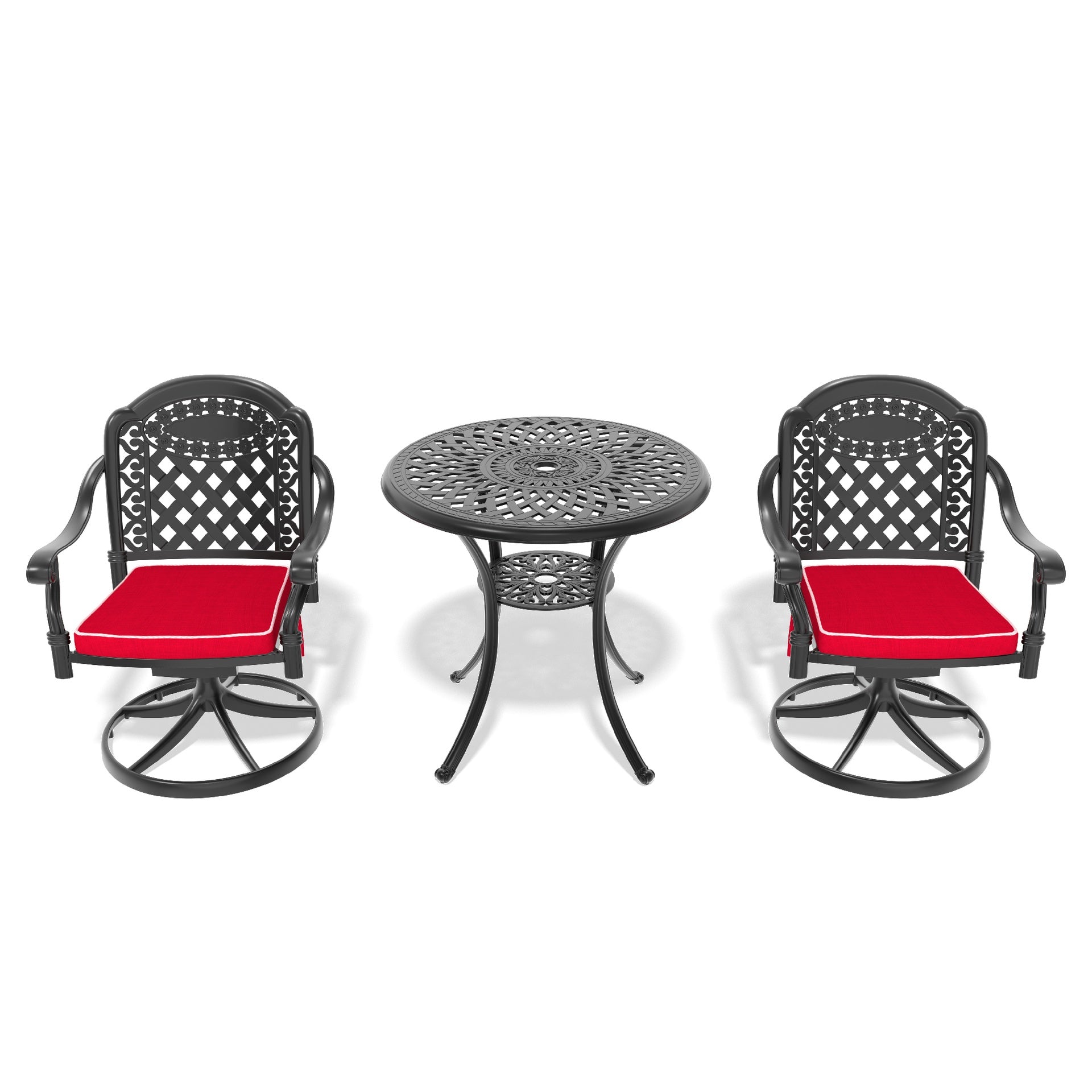 3-Piece All-Weather Cast Aluminum Dining Set, Include 2 Swivel Chairs and 30.71" Round Table With Black Frame