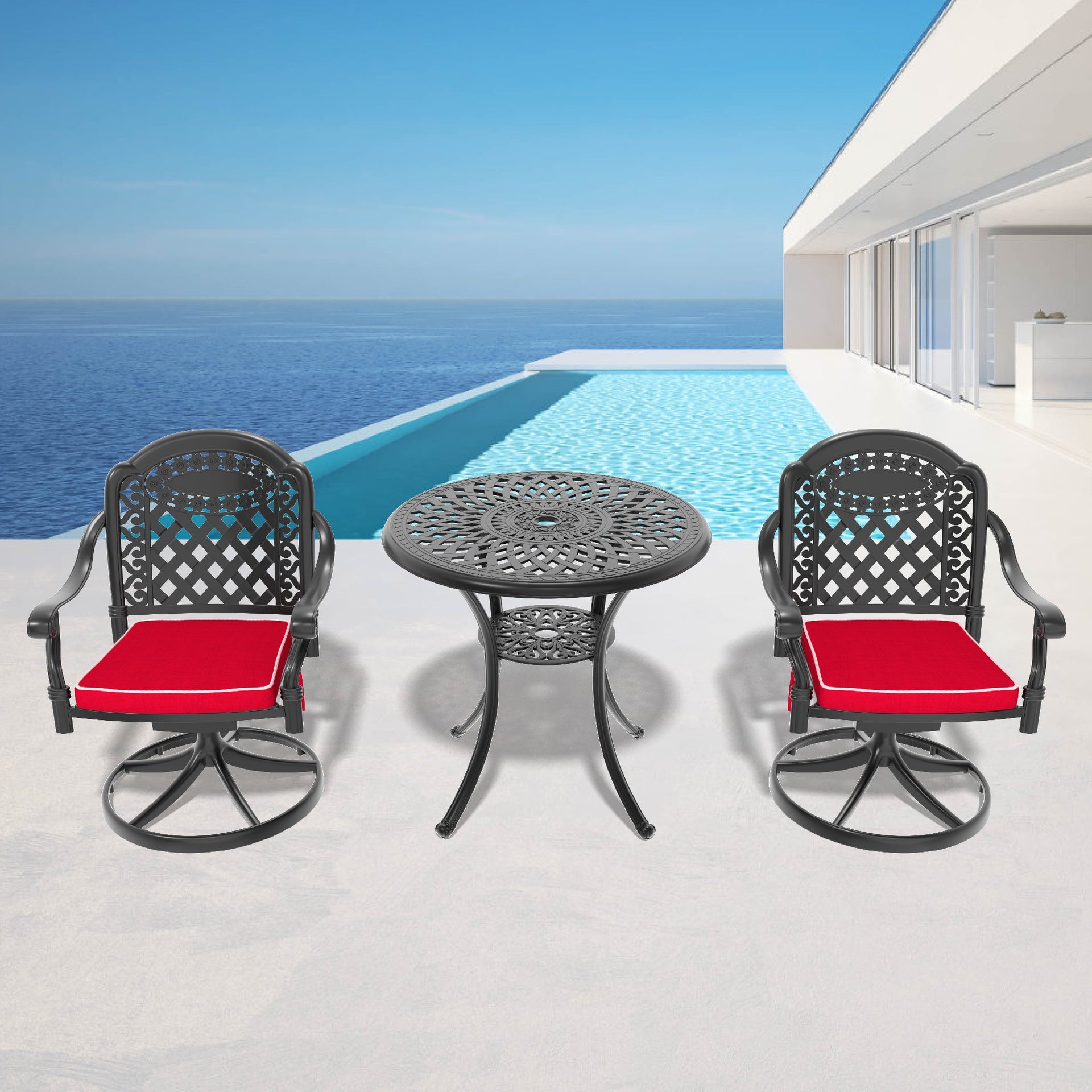 3-Piece All-Weather Cast Aluminum Dining Set, Include 2 Swivel Chairs and 30.71" Round Table With Black Frame