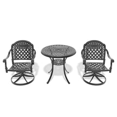 3-Piece All-Weather Cast Aluminum Dining Set, Include 2 Swivel Chairs and 30.71" Round Table With Black Frame