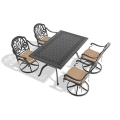 5-Piece All-Weather Cast Aluminum Dining Set, Include 4 Swivel Chairs and Rectangular Table With Black Frame (same sku:W1710S00455)
