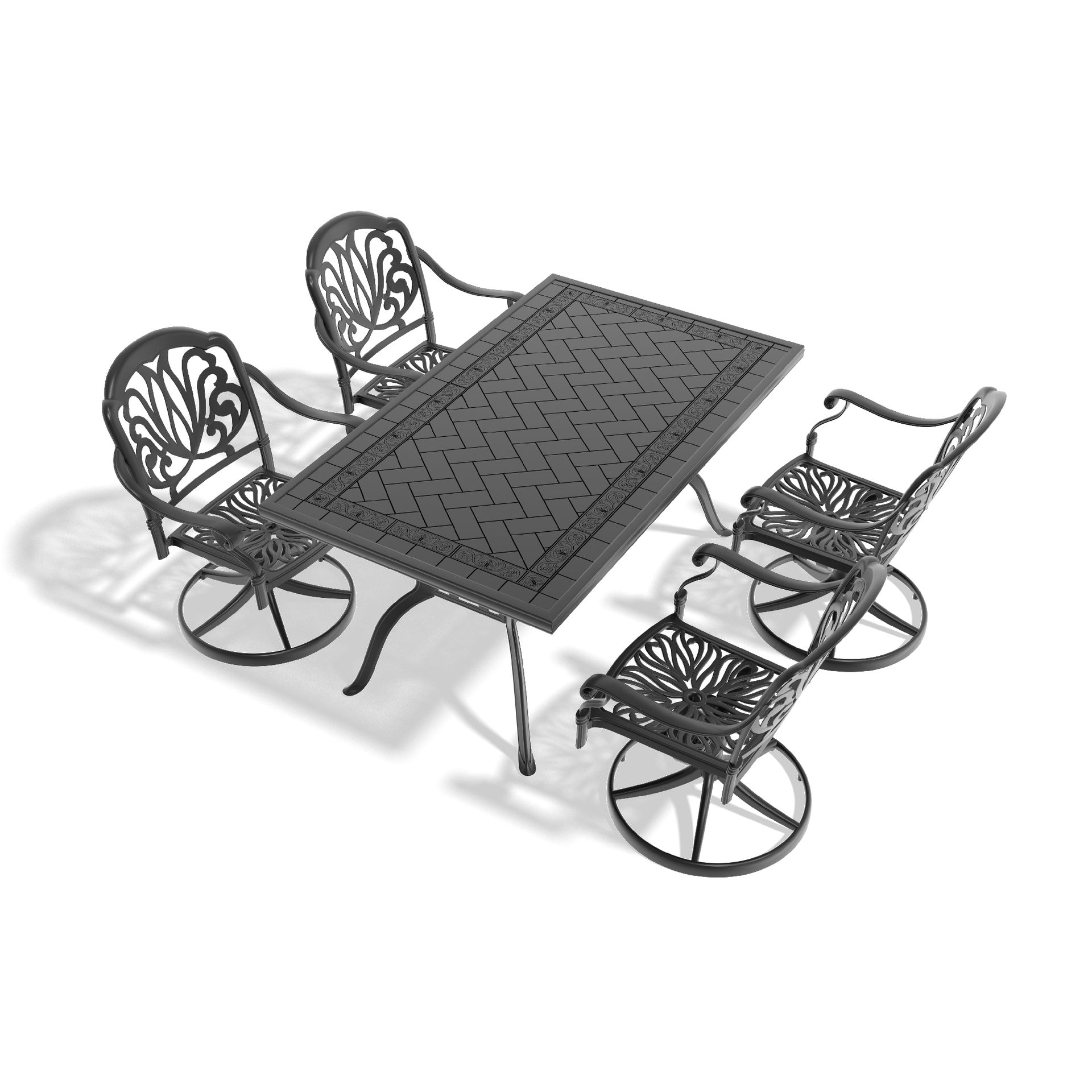 5-Piece All-Weather Cast Aluminum Dining Set, Include 4 Swivel Chairs and Rectangular Table With Black Frame (same sku:W1710S00455)