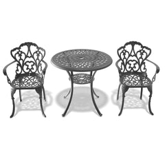 3-Piece Set Of Cast Aluminum Patio Furniture With Beige Cushions