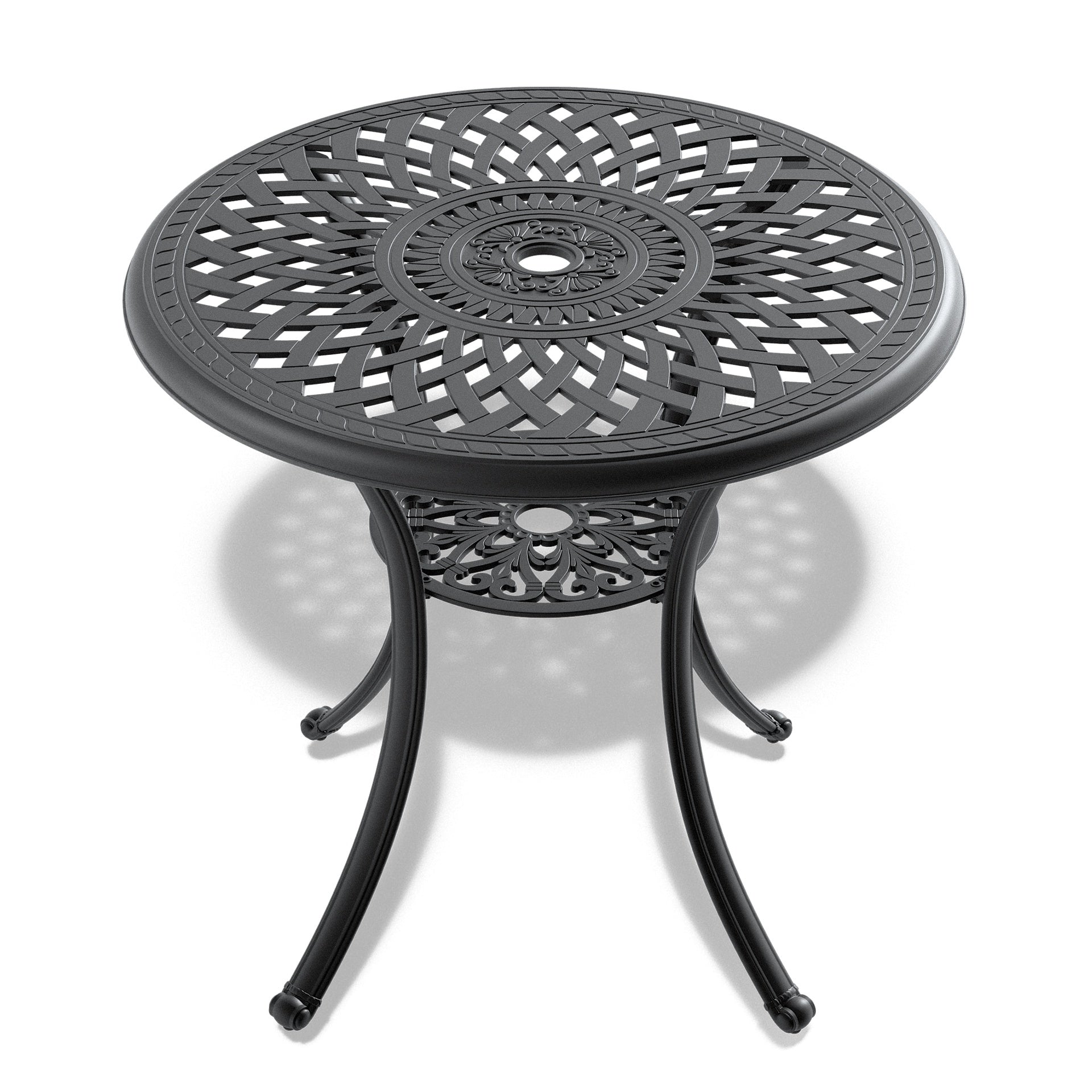 3-Piece Set Of Cast Aluminum Patio Furniture With Red Cushions