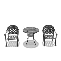 3-Piece Set Of Cast Aluminum Patio Furniture With Red Cushions