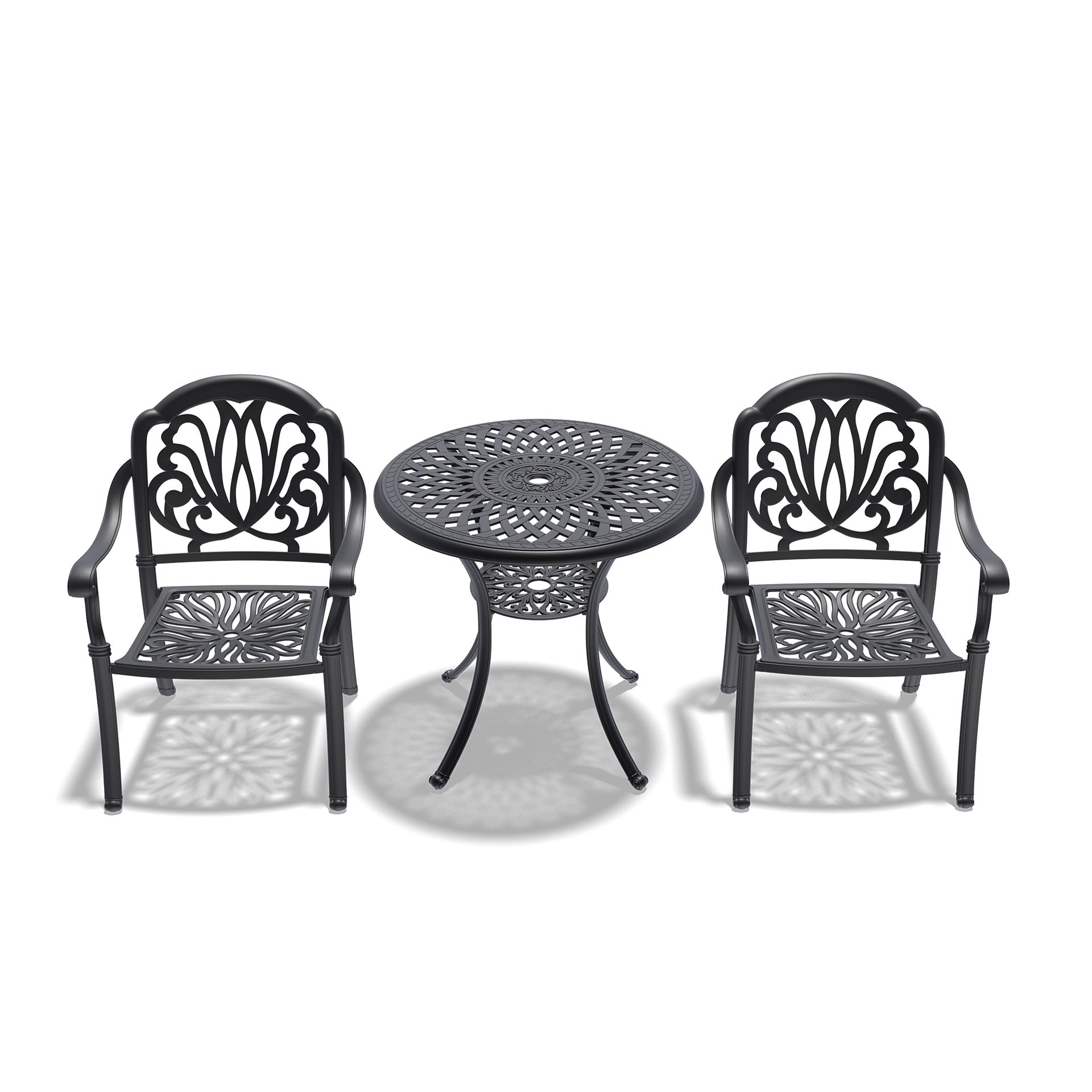 3-Piece Set Of Cast Aluminum Patio Furniture With Brown Cushions