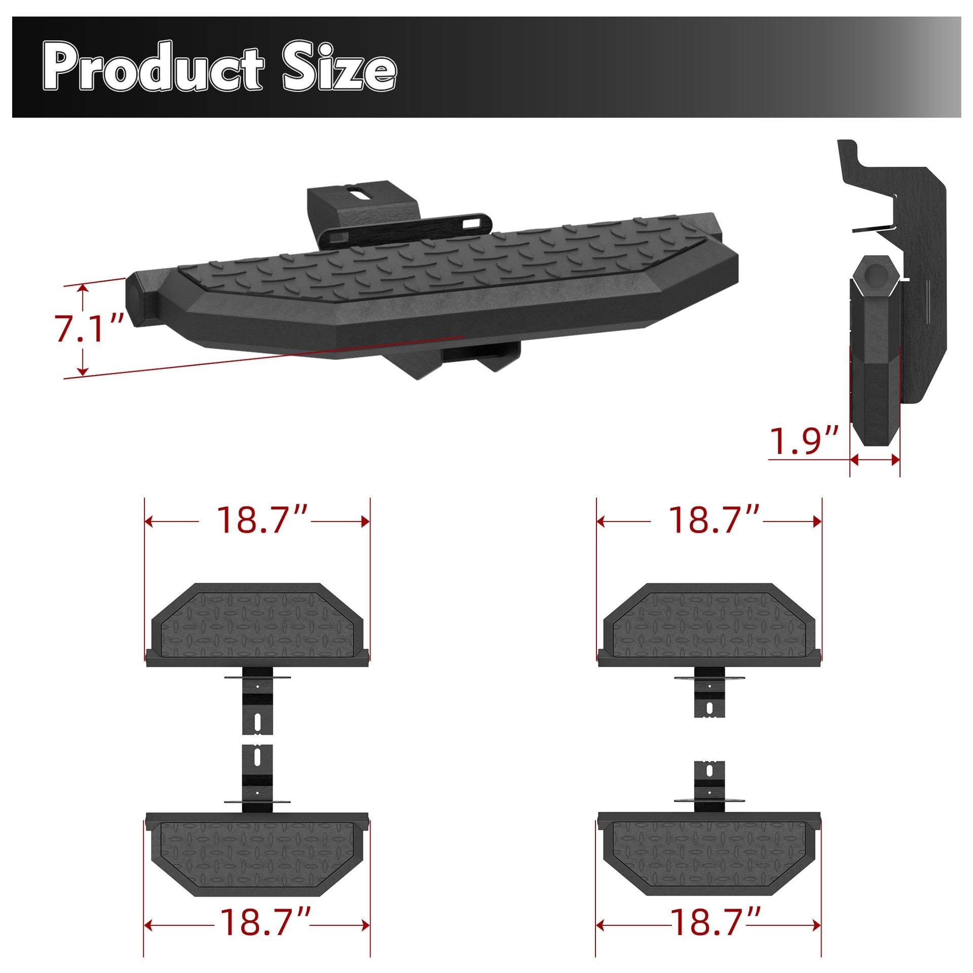 Running Boards For 07-18 Jeep Wrangler JK  JKU 4 Doors Sport Utility / Exclude JL