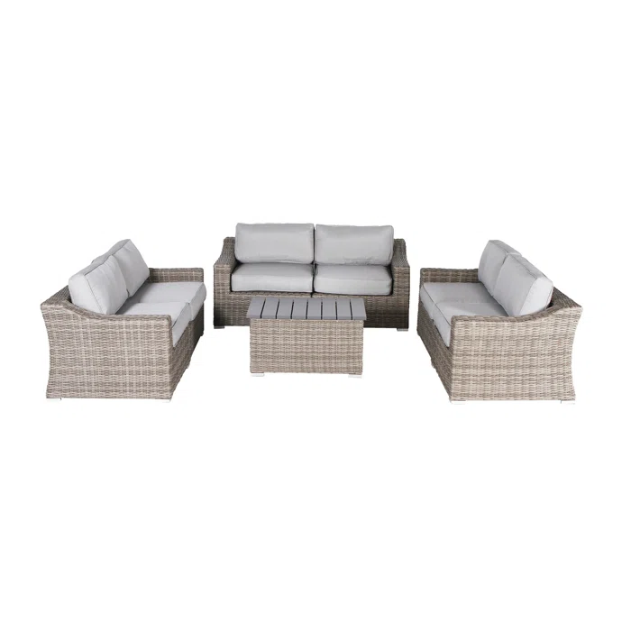7-Piece Fully Assembled Wicker Patio Sofa Set with Cushions – Seats 6 Comfortably