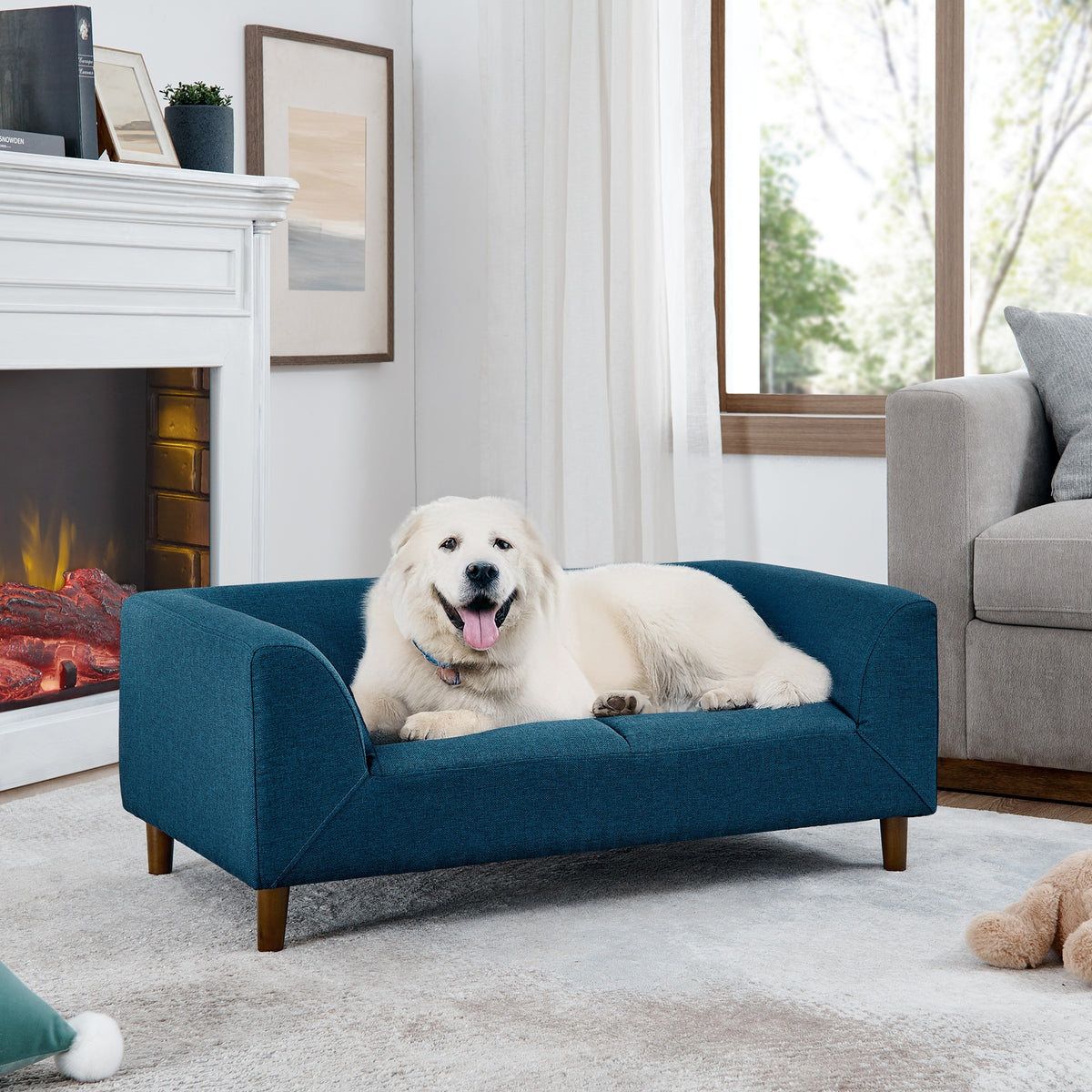 Pet sofa with backrest and armrests, modern rectangular pet sofa suitable for small and medium dogs, soft cushion comfortable dog sofa,-BLUE