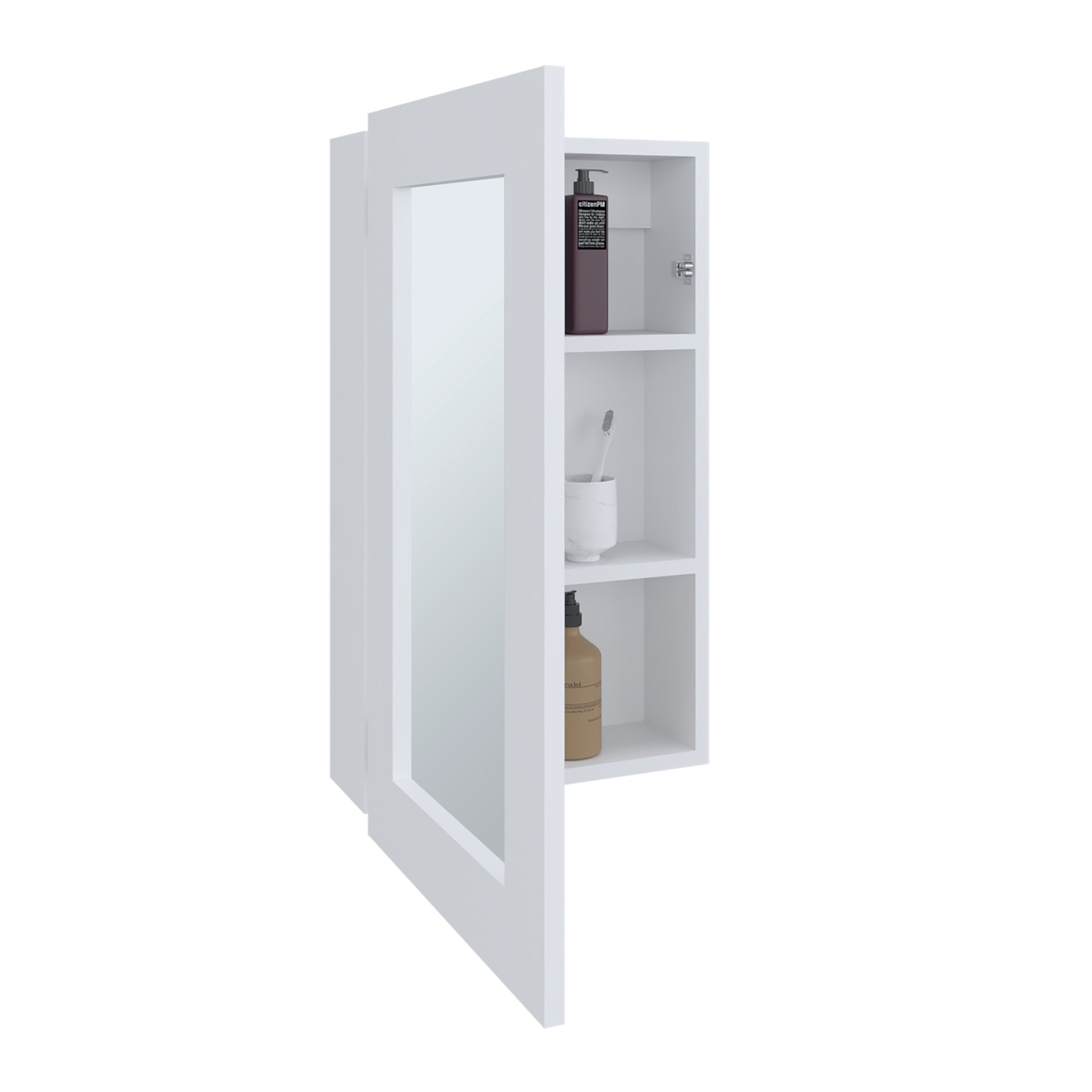 Juno 25.7" H x 15.7" W Narrow  Mirror Medicine Cabinet, One door with Three interior Shelves for Bathroom, Kitchen White