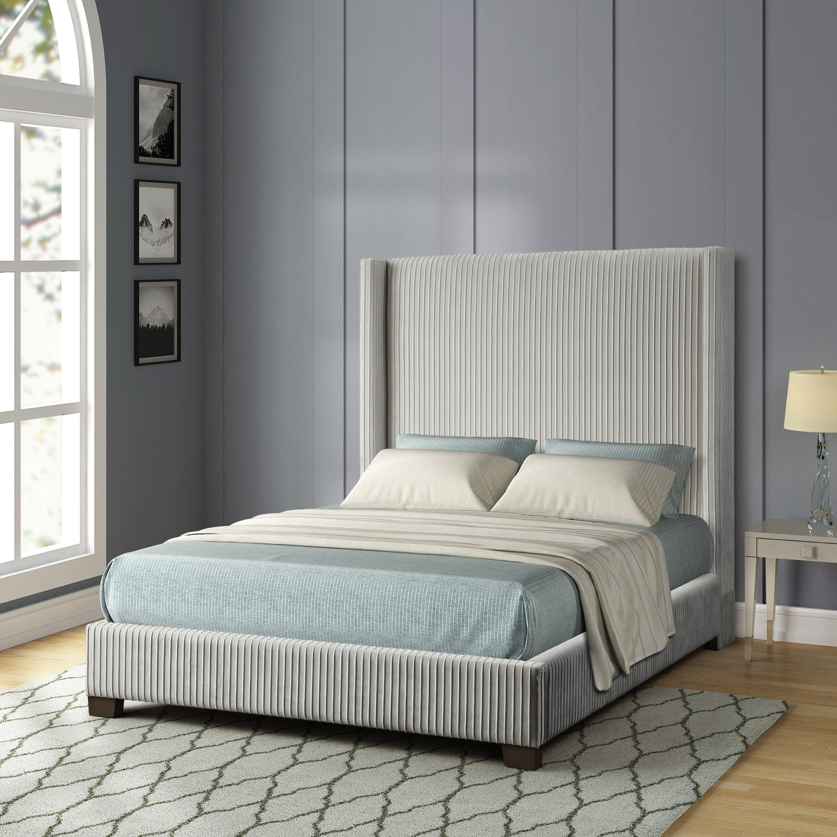 Queen Upholstered Bed in a Box  Light Gray