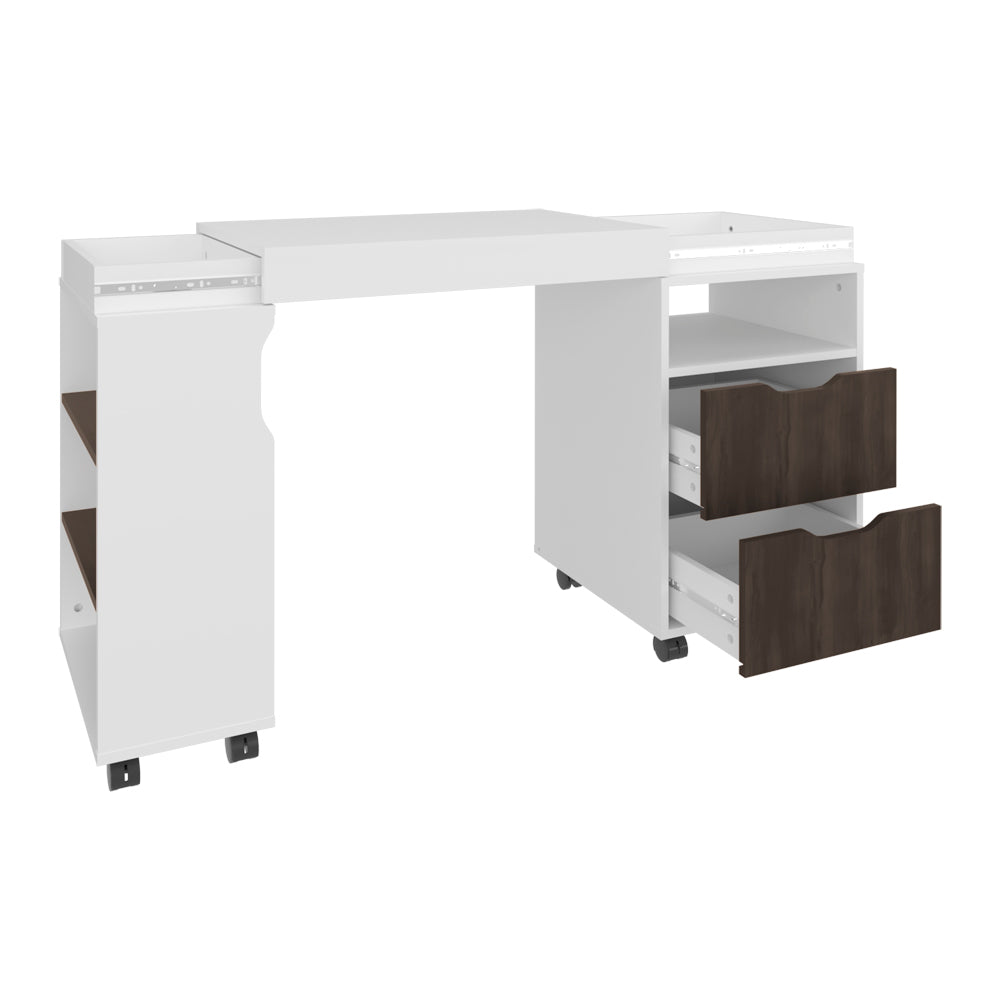 Keller Extendable Desk, White/Dark Walnut