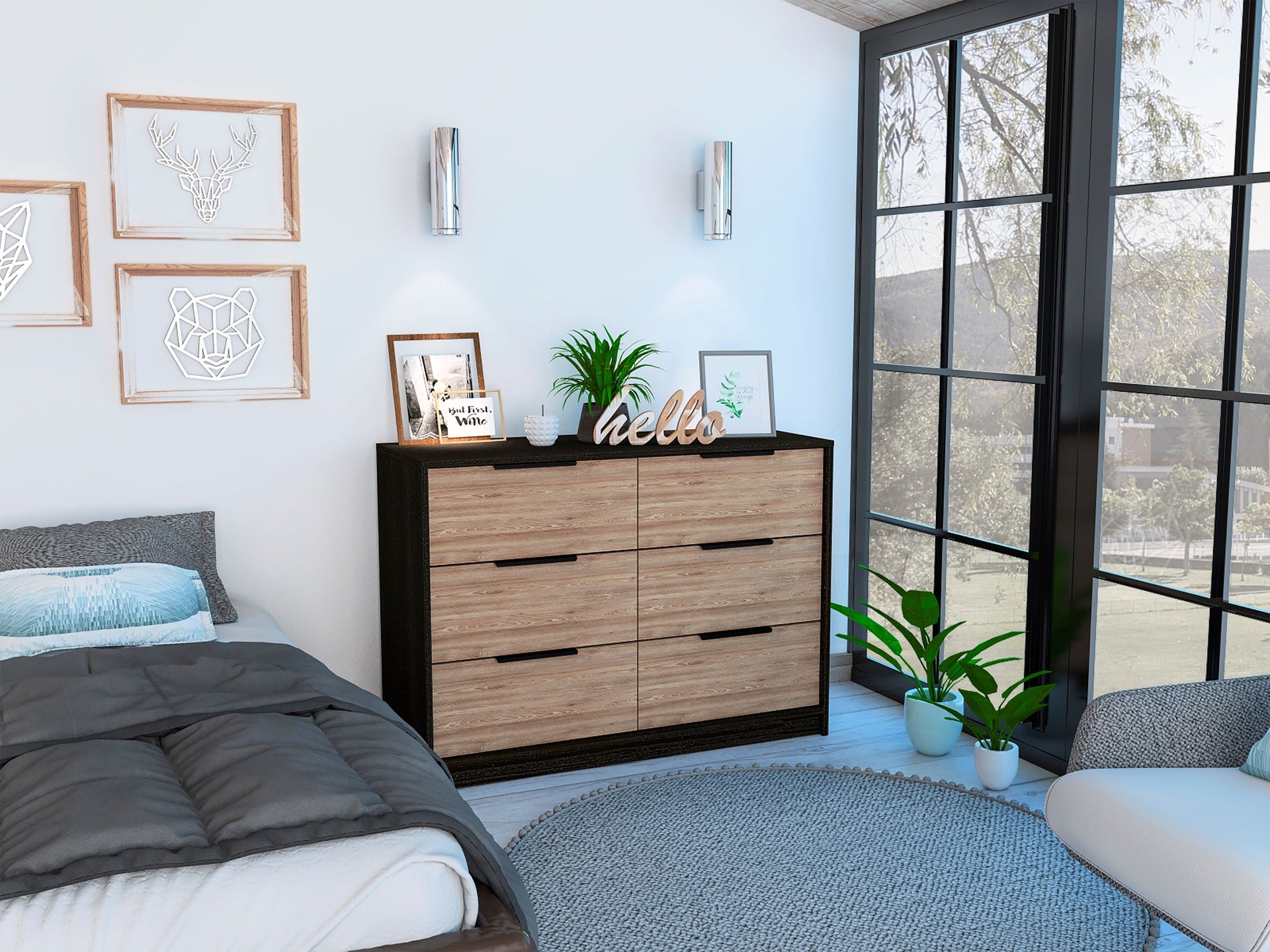 4 Drawer Double Dresser Maryland, Bedroom, Black / Pine