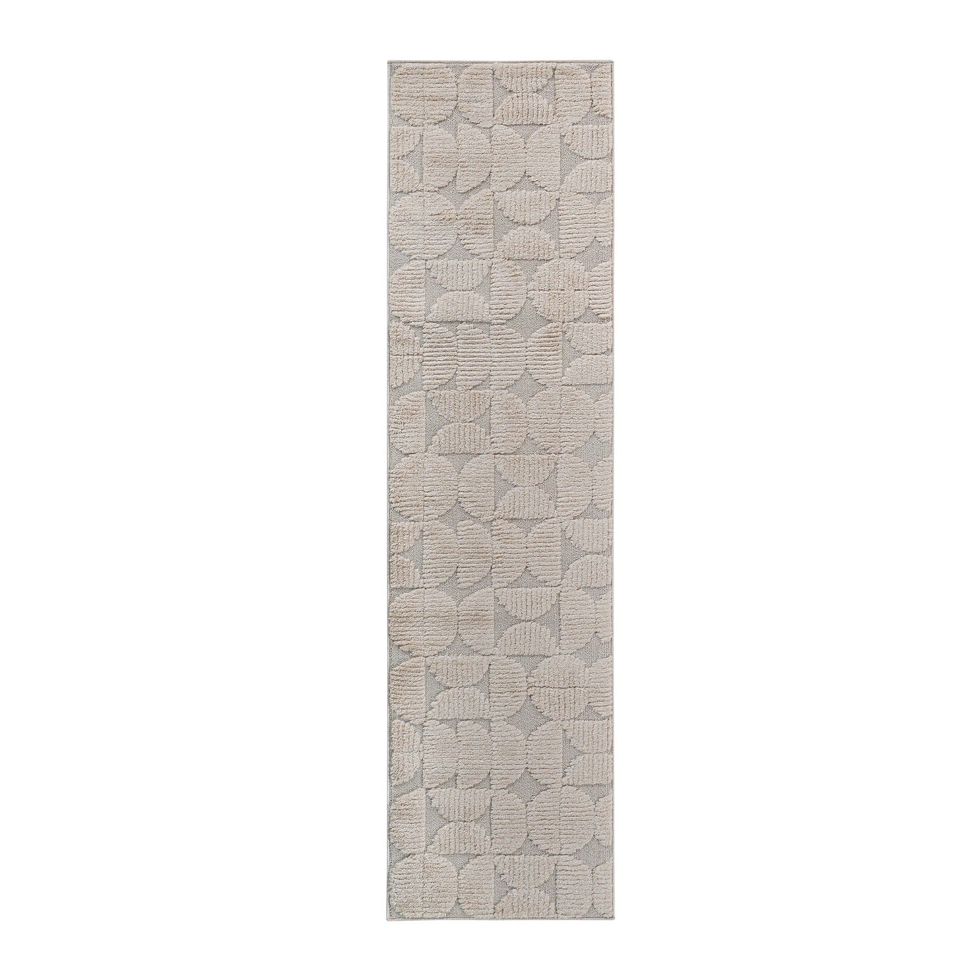 Step Collection High-Low Beige Indoor Runner Rug, 2'2''x8', Modern, Contemporary, Geometric, Bohemian, Bedroom, Kitchen, Living Room, Hallway, Non Shedding Carpet
