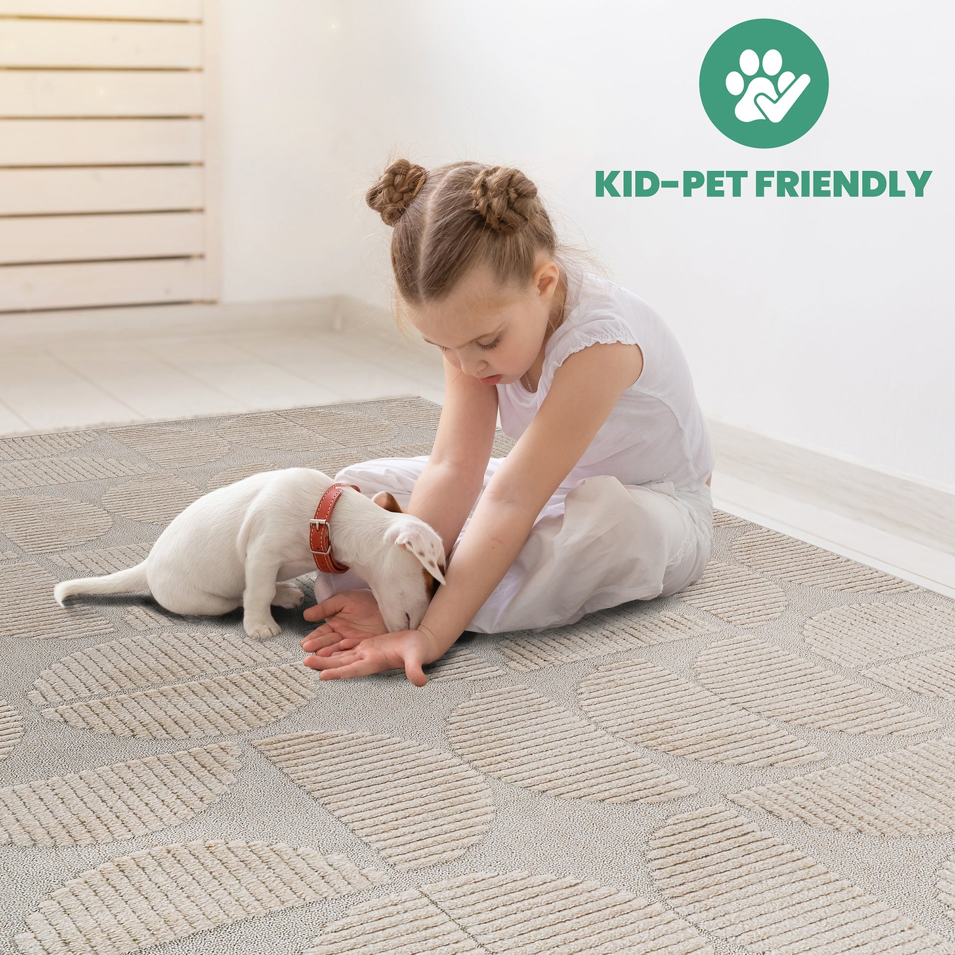 Step Collection High-Low Beige Indoor Runner Rug, 2'2''x8', Modern, Contemporary, Geometric, Bohemian, Bedroom, Kitchen, Living Room, Hallway, Non Shedding Carpet