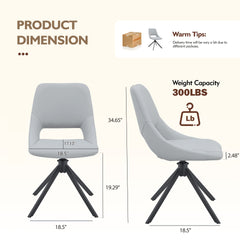 Dining Chairs Set of 2, Comfortable Swivel Dining Room Chair, Metal Kitchen Chairs with GoldMesh Scratch-Resistant Leather and High Back (Light Gray, Set of 2)