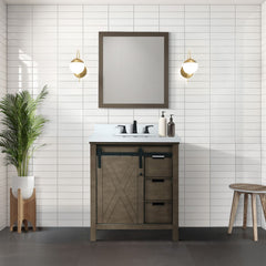 Rustic Brown Bath Vanity 30 in. W x 22 in. D, White Quartz Countertop and 28 in. Mirror