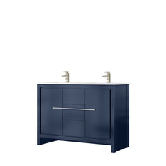 Navy Blue Double Bath Vanity 48 in. W x 20 in. D, Cultured Marble Top and Brushed Nickel Faucet Set