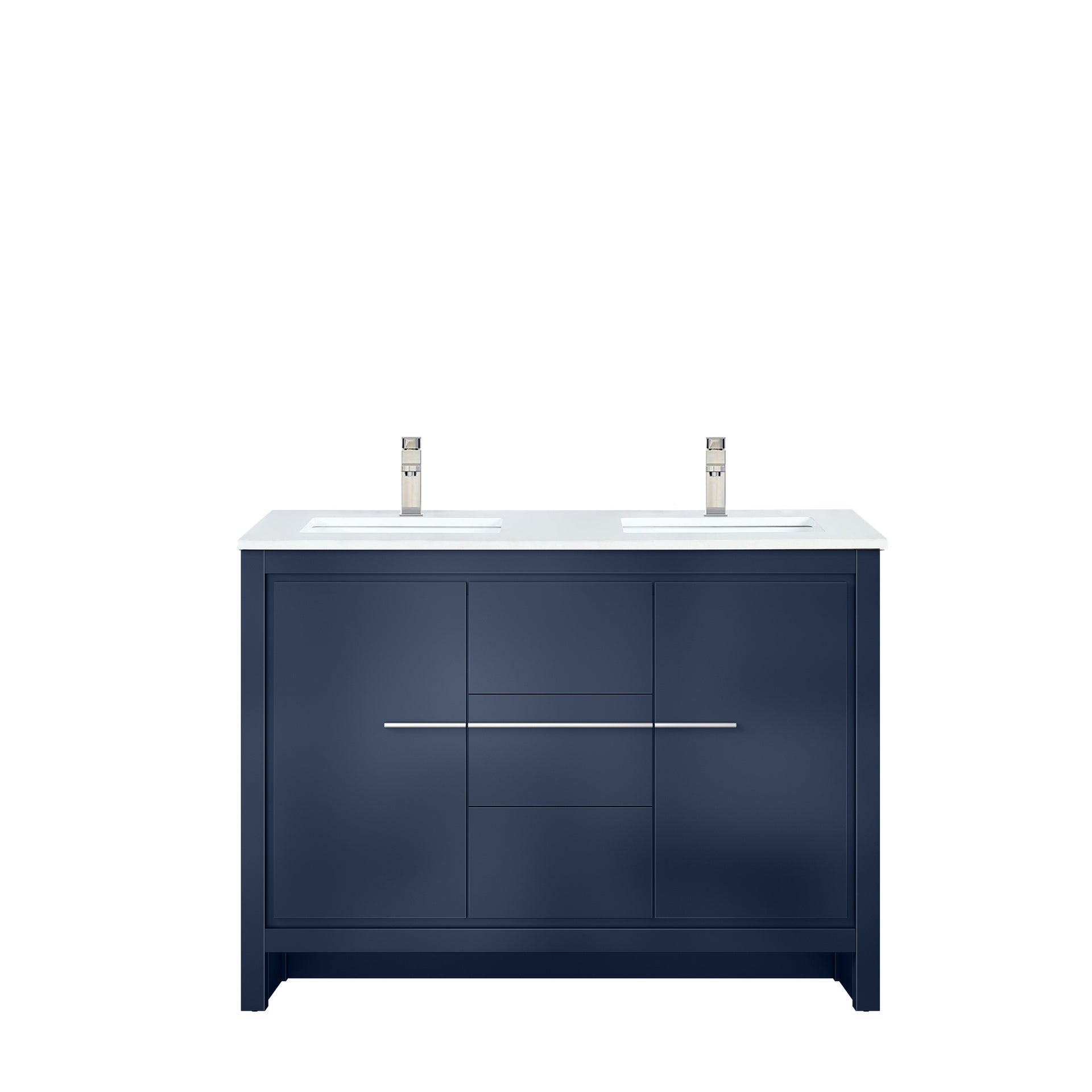 Navy Blue Double Bath Vanity 48 in. W x 20 in. D, White Quartz Top and Brushed Nickel Faucet Set