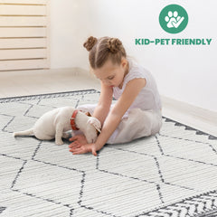 Step Collection High-Low Trellis Cream/Anthracite Indoor Area Rug, 9'x12', Modern, Contemporary, Geometric, Bohemian, Bedroom, Kitchen, Living Room, Non Shedding Carpet
