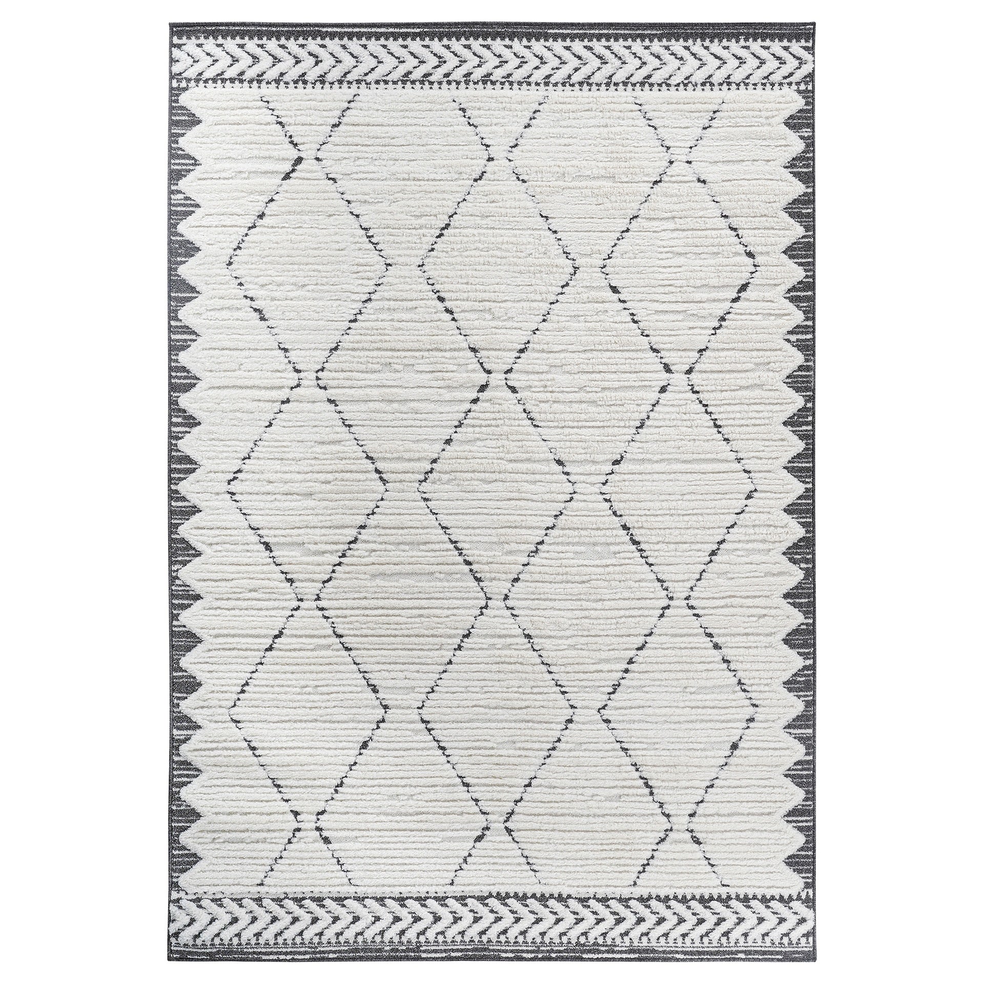 Step Collection High-Low Trellis Cream/Anthracite Indoor Area Rug, 9'x12', Modern, Contemporary, Geometric, Bohemian, Bedroom, Kitchen, Living Room, Non Shedding Carpet