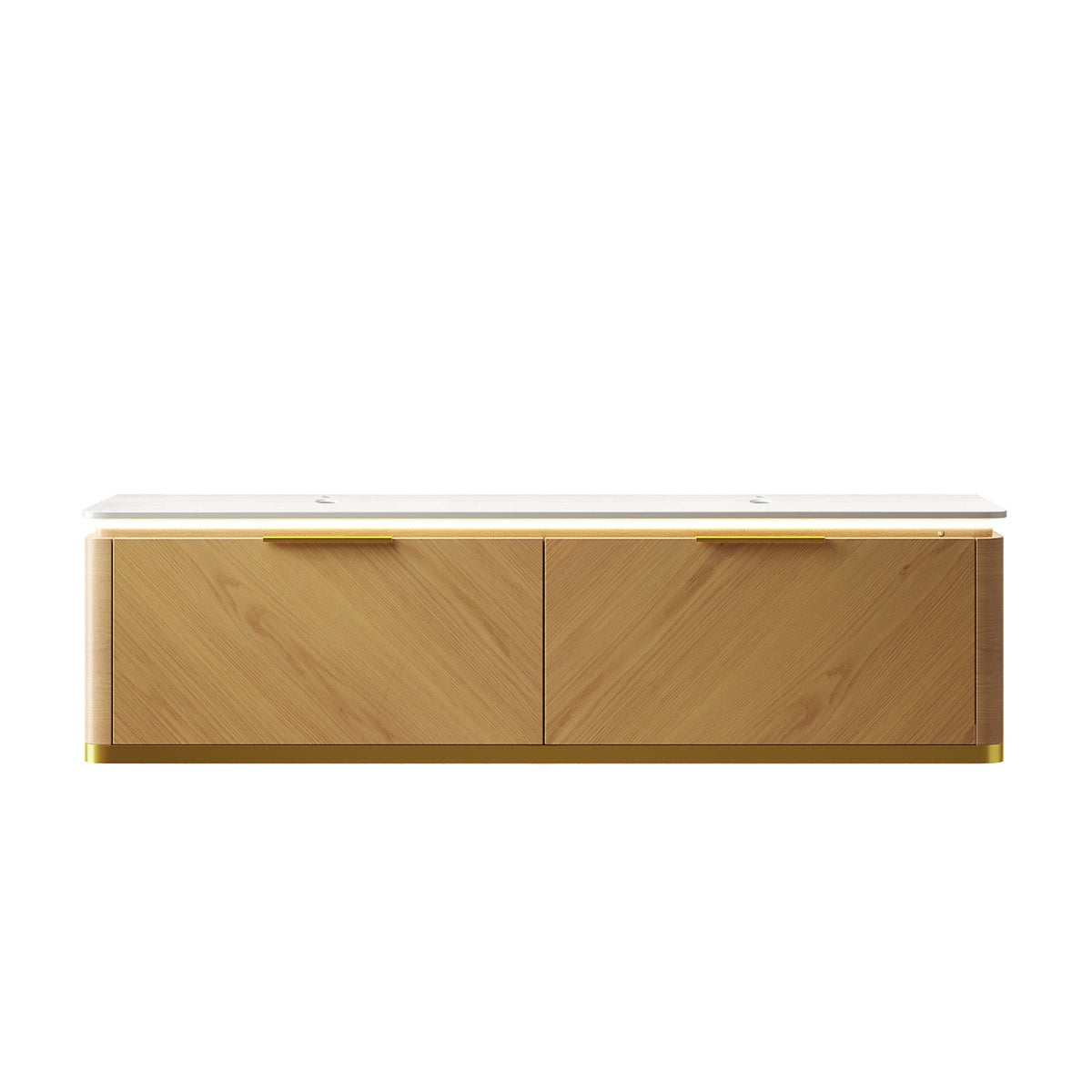 DIPA 60" Wall-Mounted Carrara White Sintered Stone Countertop and Corolla Oak Woodgrain Plywood Cabinet, NO Basin, NO Faucet and Sink Cover