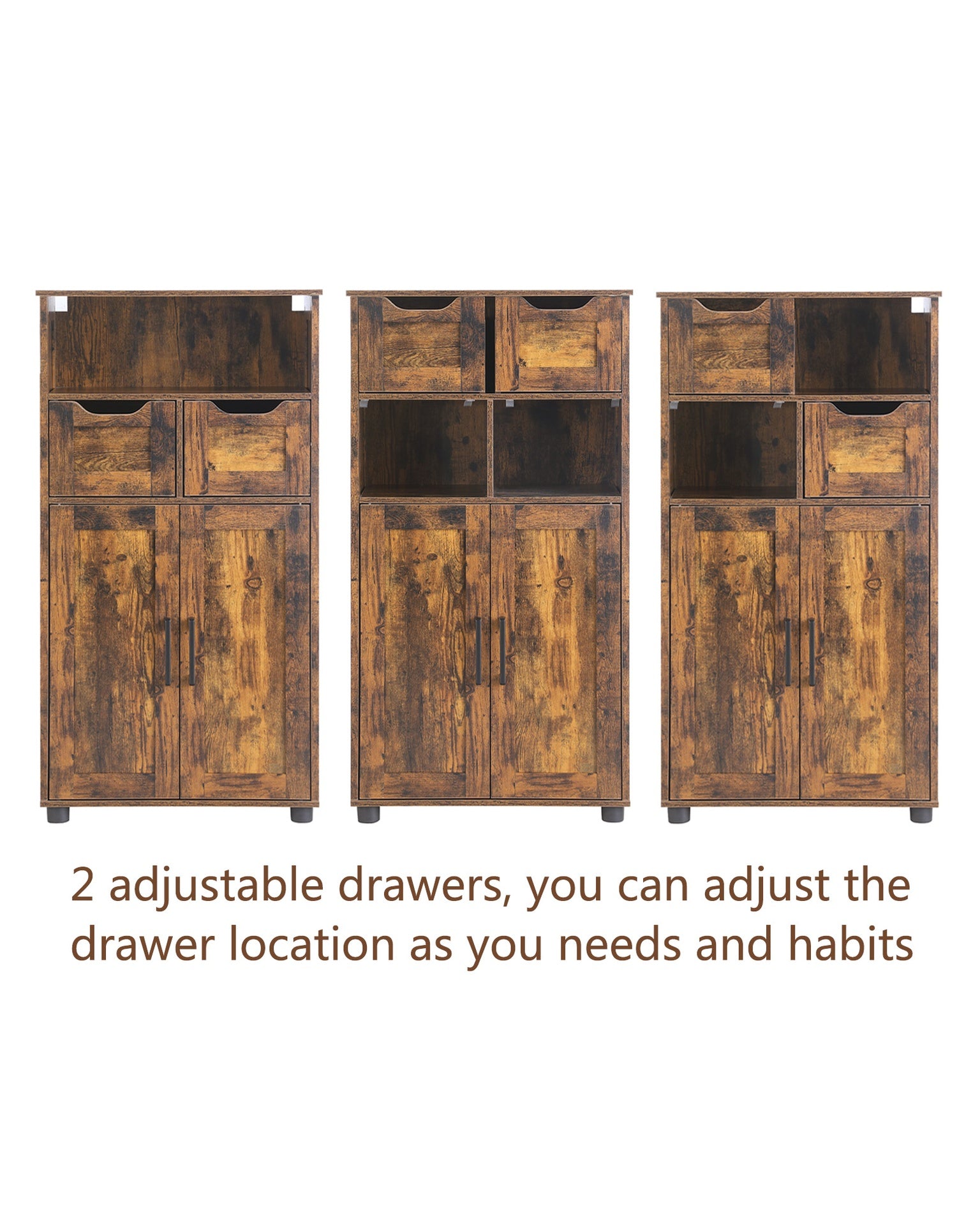 Tall Storage Cabinet, Bathroom Storage Cabinet with 2 Large Drawer & Adjustable Shelf,for Living Room, Home Office, Kitchen Rustic Brown