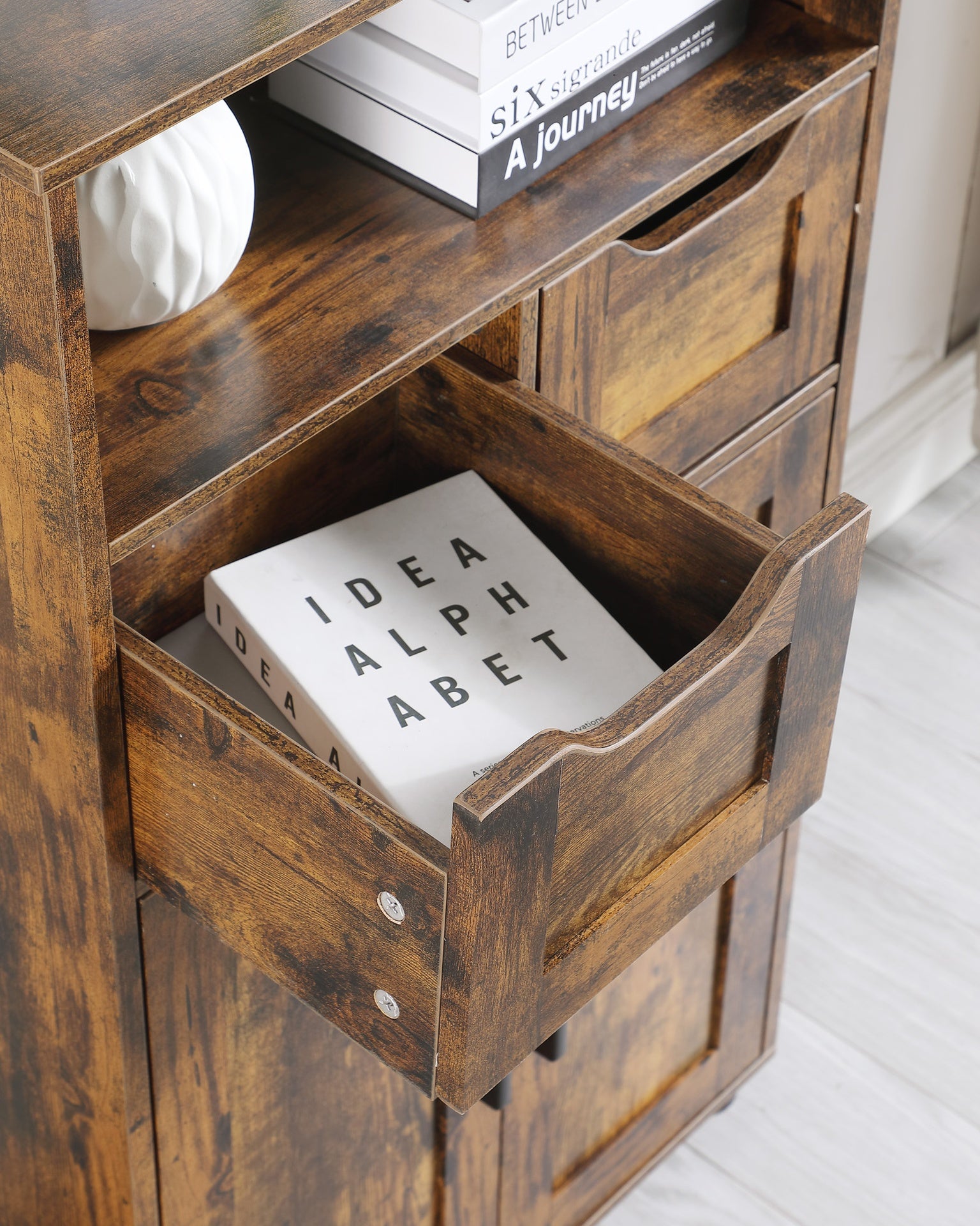 Tall Storage Cabinet, Bathroom Storage Cabinet with 2 Large Drawer & Adjustable Shelf,for Living Room, Home Office, Kitchen Rustic Brown