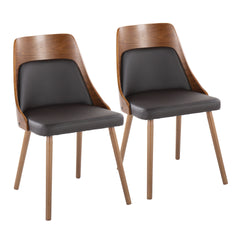 Anabelle Mid-Century Modern Chair in Walnut Wood and Brown Faux Leather by LumiSource (Set of 2)