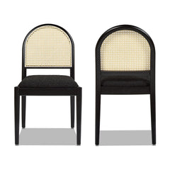 Panama 18.5" Curved Resin Cane Rattan Side Dining Chair, Set of 2, Ebony Black Boucle