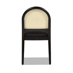 Panama 18.5" Curved Resin Cane Rattan Side Dining Chair, Set of 2, Ebony Black Boucle
