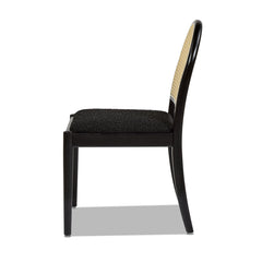 Panama 18.5" Curved Resin Cane Rattan Side Dining Chair, Set of 2, Ebony Black Boucle