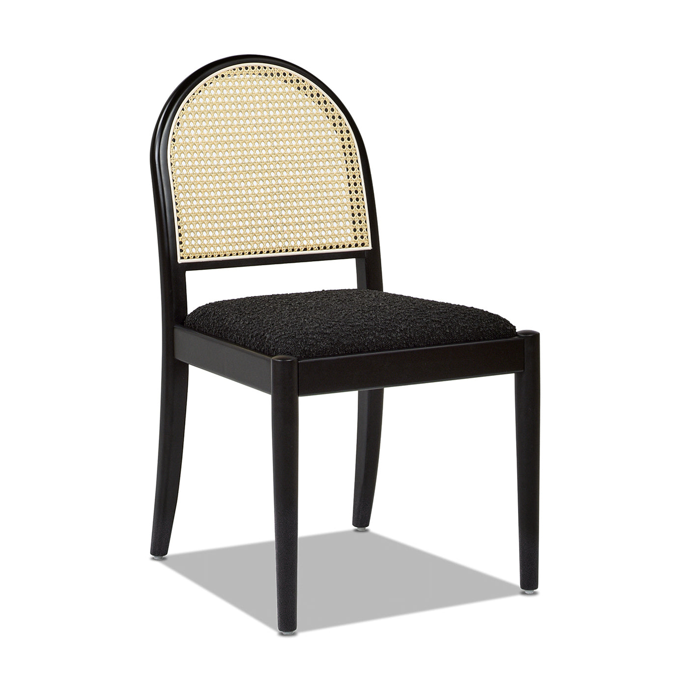 Panama 18.5" Curved Resin Cane Rattan Side Dining Chair, Set of 2, Ebony Black Boucle