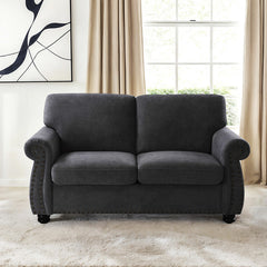 Soft Velvet Loveseat, Upholstered 2 Seater Couch with High-Density Foam, Loose Back Cushions and Solid Wood Turned Legs, Chic Living Room Furniture for Home, Apartment and Office, Black