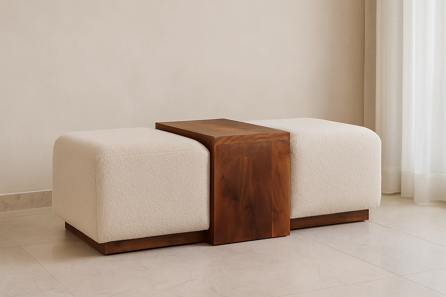 Solid Wood Arden Bench Duo,Boucle seats,Warm Tone