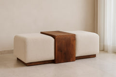 Solid Wood Arden Bench Duo,Boucle seats,Warm Tone