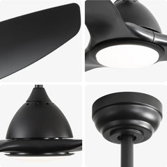 52 Inch Ceiling Fan with Light and 6-speed Remote Control 3 ABS Fan Blades Black for Bredoom Patio