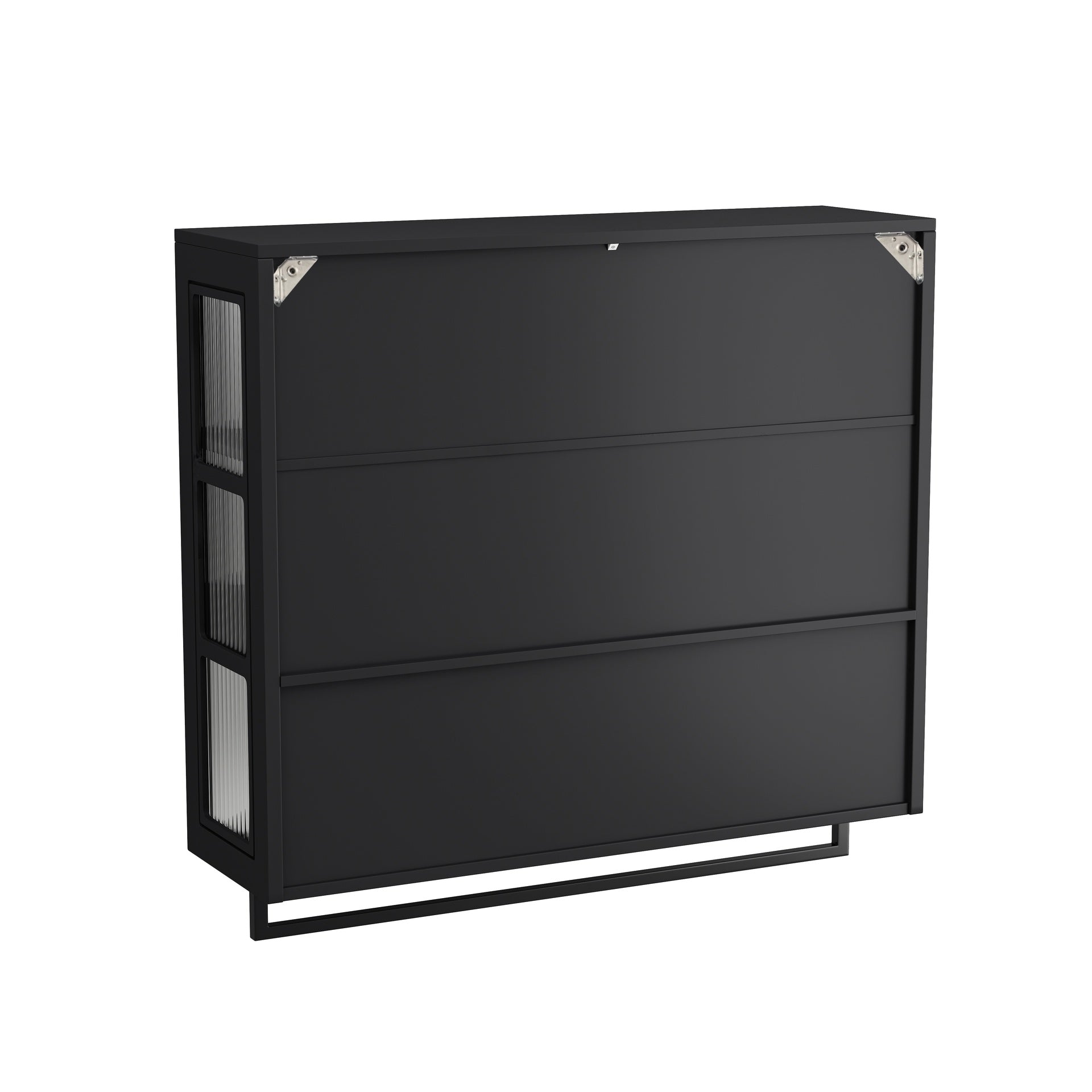 Bathroom Wall Cabinet, 3-Door Wooden Wall Cabinet with Open and Hidden Storage Space, Medicine Cabinet with Glass Door and Towel Bar for Entryway Living Room Bathroom Dining Room,Black