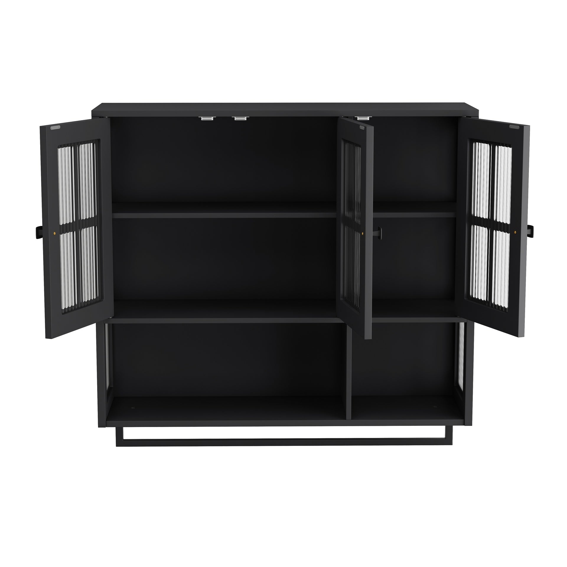 Bathroom Wall Cabinet, 3-Door Wooden Wall Cabinet with Open and Hidden Storage Space, Medicine Cabinet with Glass Door and Towel Bar for Entryway Living Room Bathroom Dining Room,Black