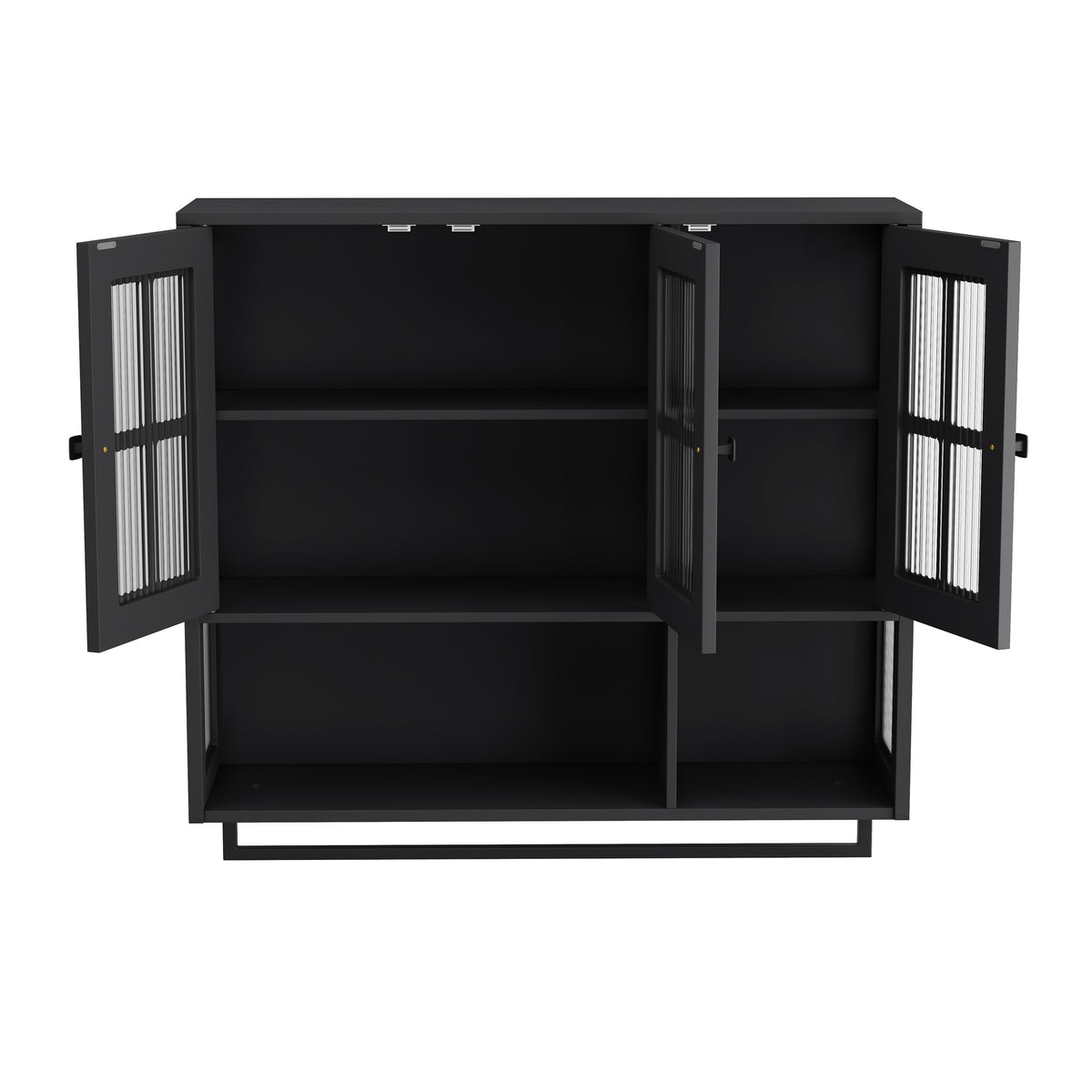 Bathroom Wall Cabinet, 3-Door Wooden Wall Cabinet with Open and Hidden Storage Space, Medicine Cabinet with Glass Door and Towel Bar for Entryway Living Room Bathroom Dining Room,Black