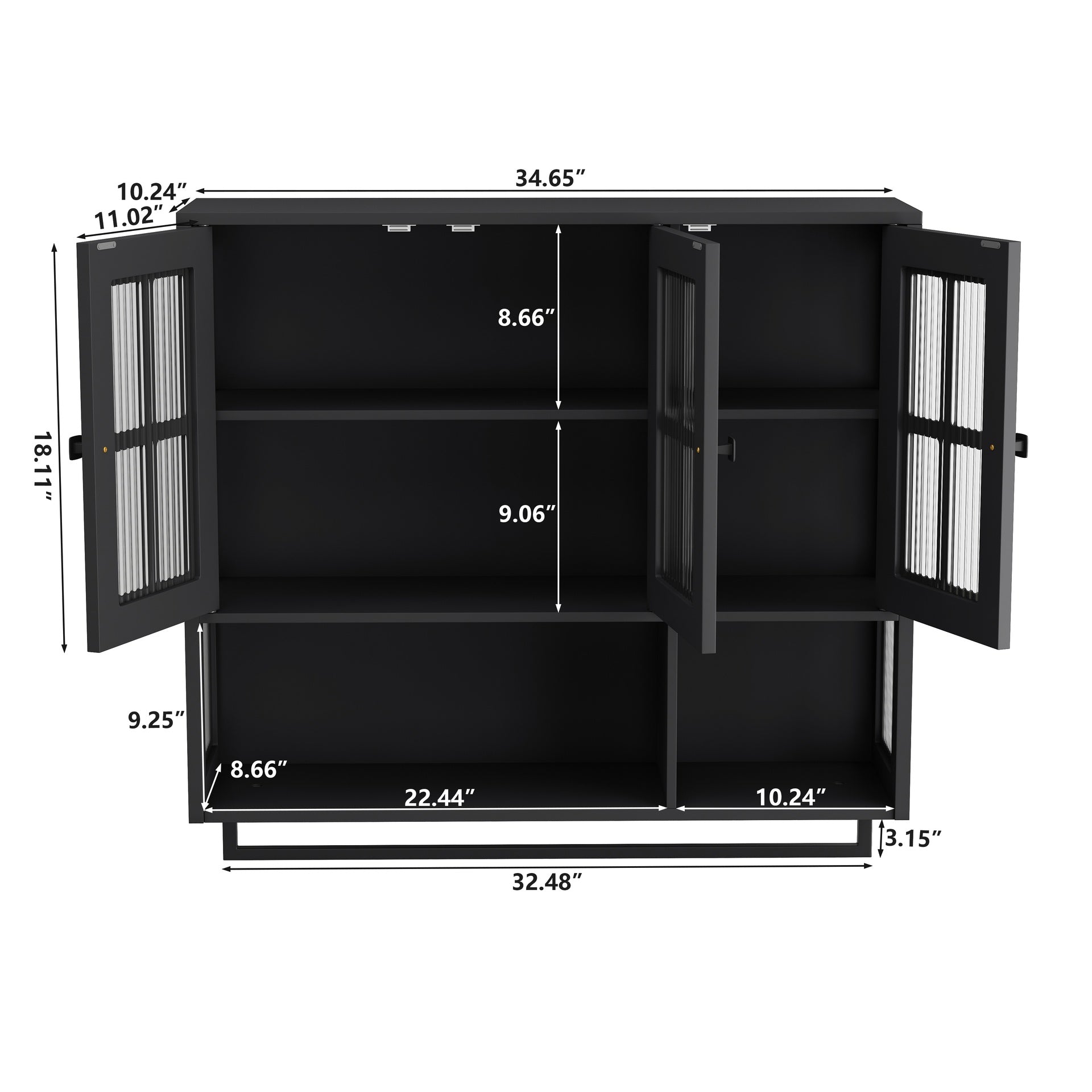 Bathroom Wall Cabinet, 3-Door Wooden Wall Cabinet with Open and Hidden Storage Space, Medicine Cabinet with Glass Door and Towel Bar for Entryway Living Room Bathroom Dining Room,Black