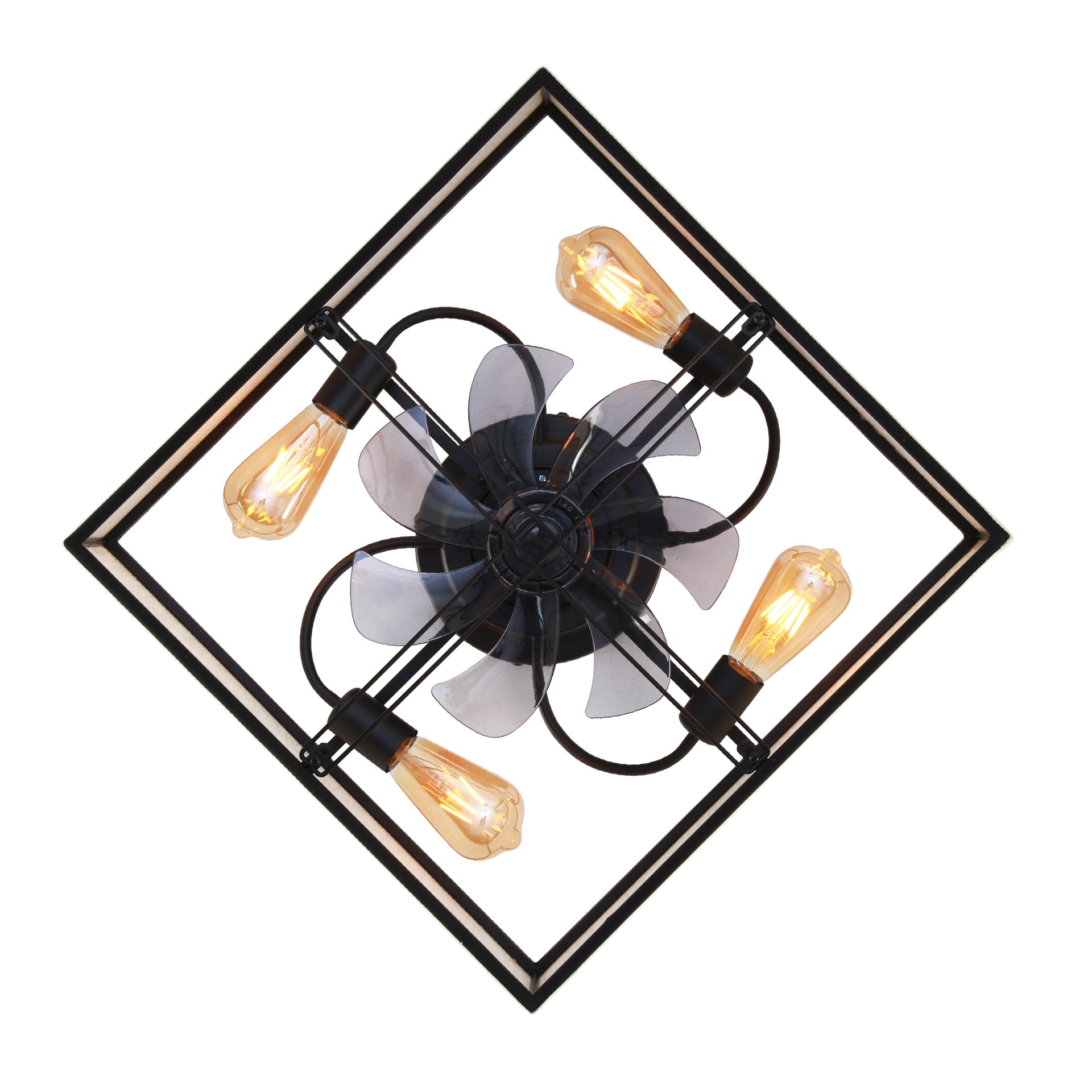 16.6" Square Fabric Farmhouse Flush Mount Ceiling Fan ,Reversible Motor, DC Remote Control,7 PCS PC Blades,6 Speed Ceiling Fan,Timing, for Bedroom Kitchen Living Room--NOT Included Bulbs