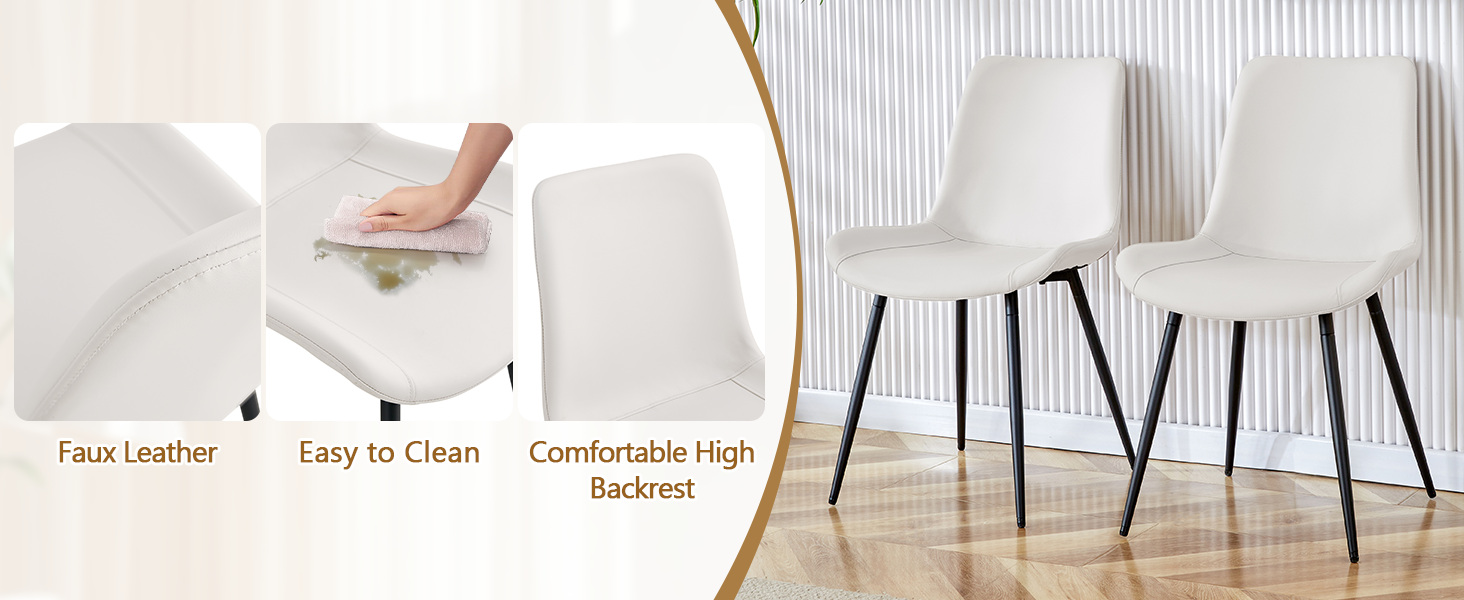 Table and chair set.42 inch modern minimalist white desktop round dining table set.Paired with 6 White Artificial PU Chairs With Curved Widened Cushion Design.Suitable for dining rooms,office,etc.